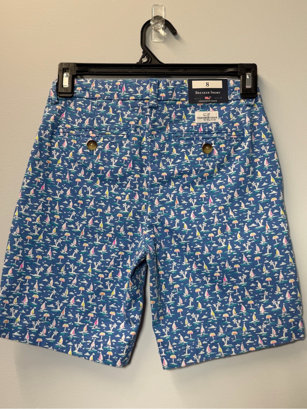 NWT Vineyard Vines Boys Breaker Shorts Blue Size 8 Blue Nautical Palm Tree - Picture 2 of 8
